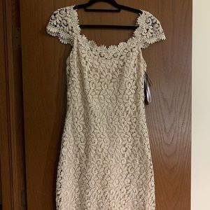 Betsy & Adam NWT champagne lace cocktail dress 8